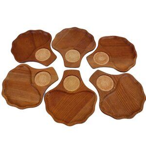Woodcrest By Stetson Shell Shaped Teak Trays Made In Japan Set Of Six Vintage